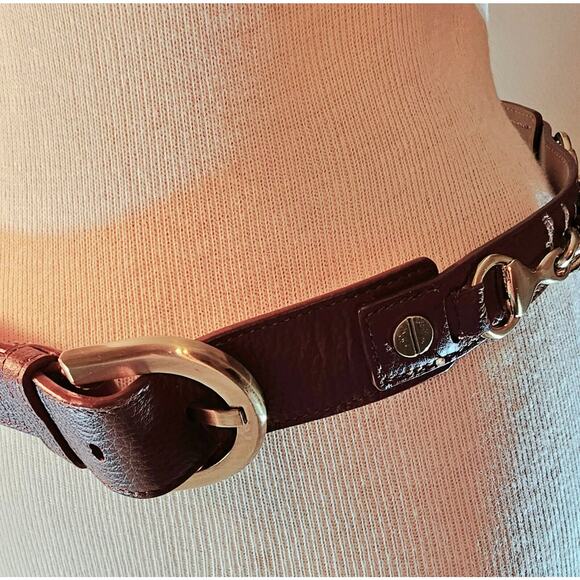 Vintage womens SZ M (36 inches) Talbot Leather Belt Western gold chain details - Picture 9 of 12